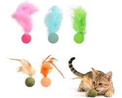 12 stuks kattenbal met veren, kattenspeelgoed, veren bal met kattenkruid, interactieve shuttle, speelgoed voor binnen en buiten