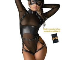 Sexy Lingerieset – PU Lederen Harnass Body – Lingerie Erotisch – Sexy Lingerie Setje – Bondageset – Harnasset – Verstelbaar – Erotische Lingerie Dames – Fetish – SM – Zwart – Kinky Lingerie – BDSM – Wasteland – B.I.T.C.H. – Dare to Undress –One Size
