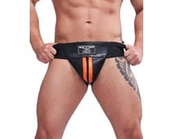 Mister B leren premium jockstrap met oranje bies - large