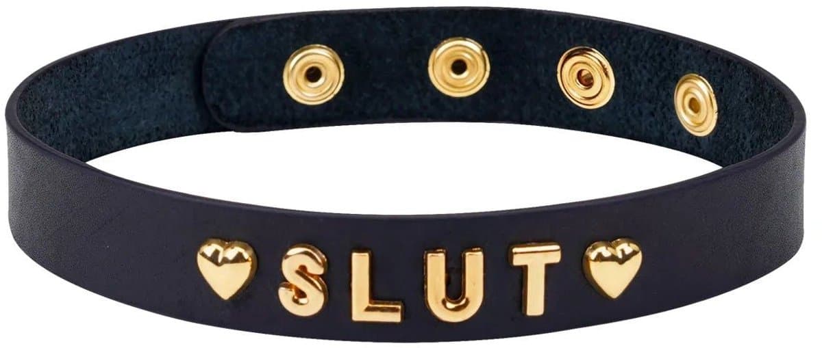 Liebe Seele - Lederen Choker Met Gouden Letters SLUT - Luxe En exclusief ontwerp - Zwart/Goud — afbeelding 1