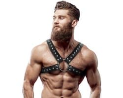 FETISH SUBMISSIVE ATTITUDE - MEN'S CROSS-OVER ECO-LEATHER CHEST HARNESS WITH STUDS | BONDAGE | BDSM | FETISH ACCESSORIES | CHEST HARNESS