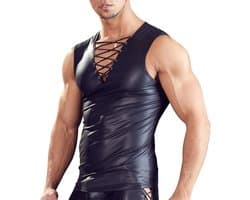 PU lederen top heren- V-hals met veters - Shirt leer - Zonder mouwen - Erotische body mannen - Goede kwaliteit
