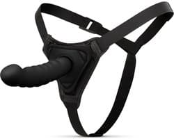 EasyToys - Siliconen Strap On - Gebogen - Strapon - Pegging - Strapon Voorbinddildo - Strapon Harnas - Voorbinddildo - Dildo - Dildo's - Zwart