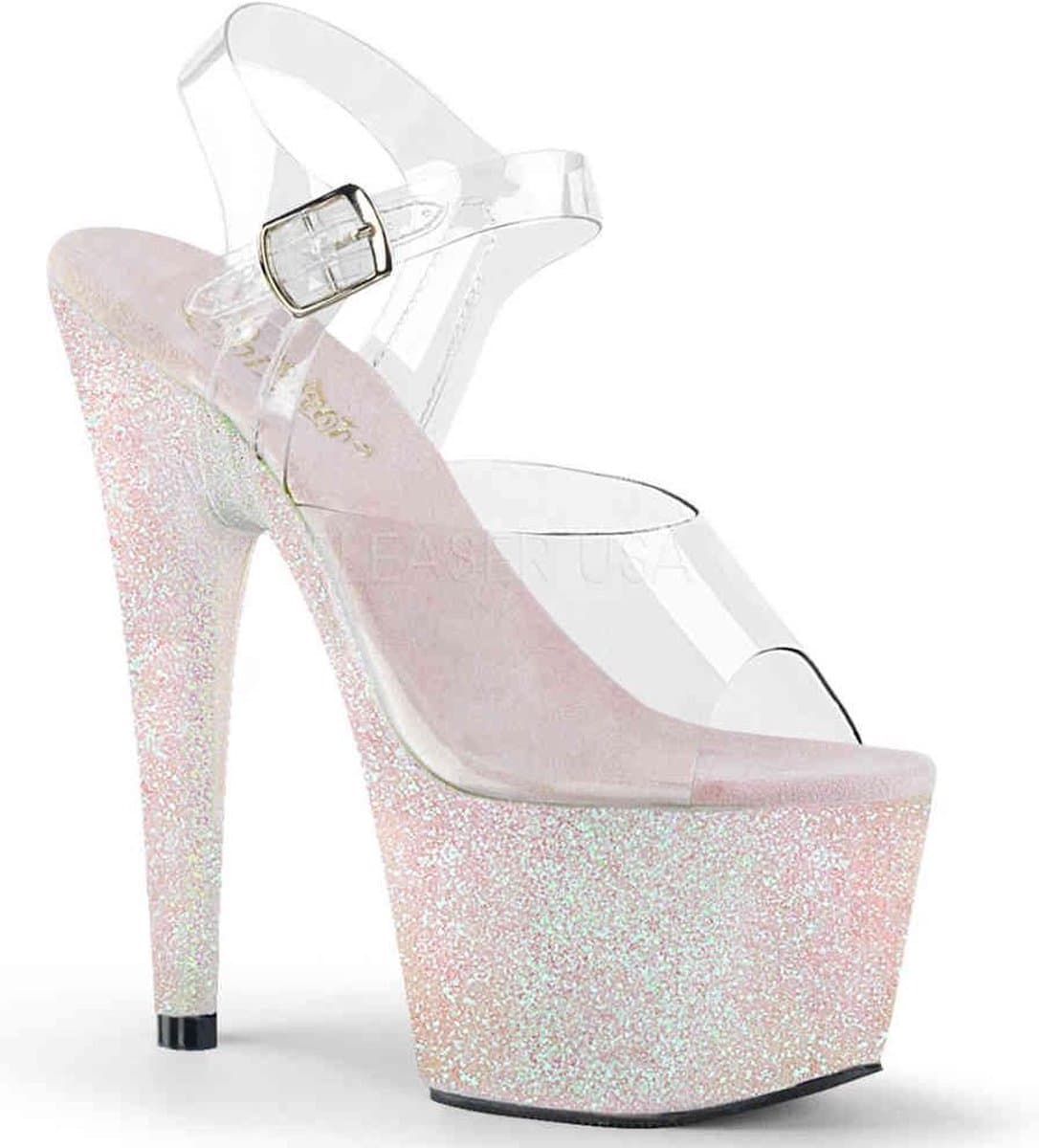 Pleaser - ADORE-708HMG Sandaal met enkelband, Paaldans schoenen - Paaldans schoenen - 38 Shoes - Roze/Transparant — afbeelding 1