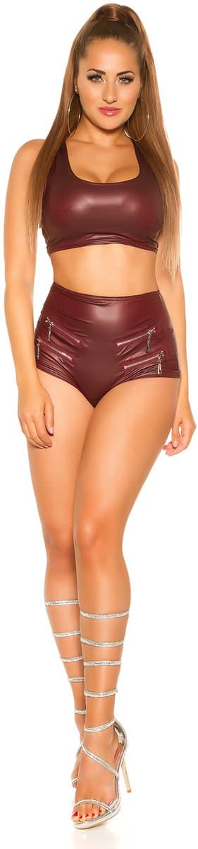 Hotpants-wetlook bordeaux met ritsen- maat XL — afbeelding 1