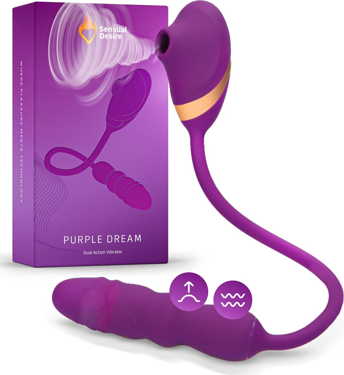 Sensual Desire® Purple Dream – Clitoris Stimulator met Tongbeweging – Stotende Dildo Vibrator – Dual Action – 10 Standen — afbeelding 1