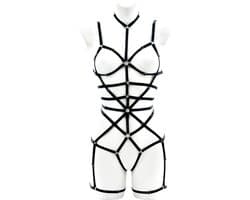 Harnas lingerie jumpsuit - Voor haar - Polyester - Erotische bodysuit - Mesh - One size voor XS tot en met L
