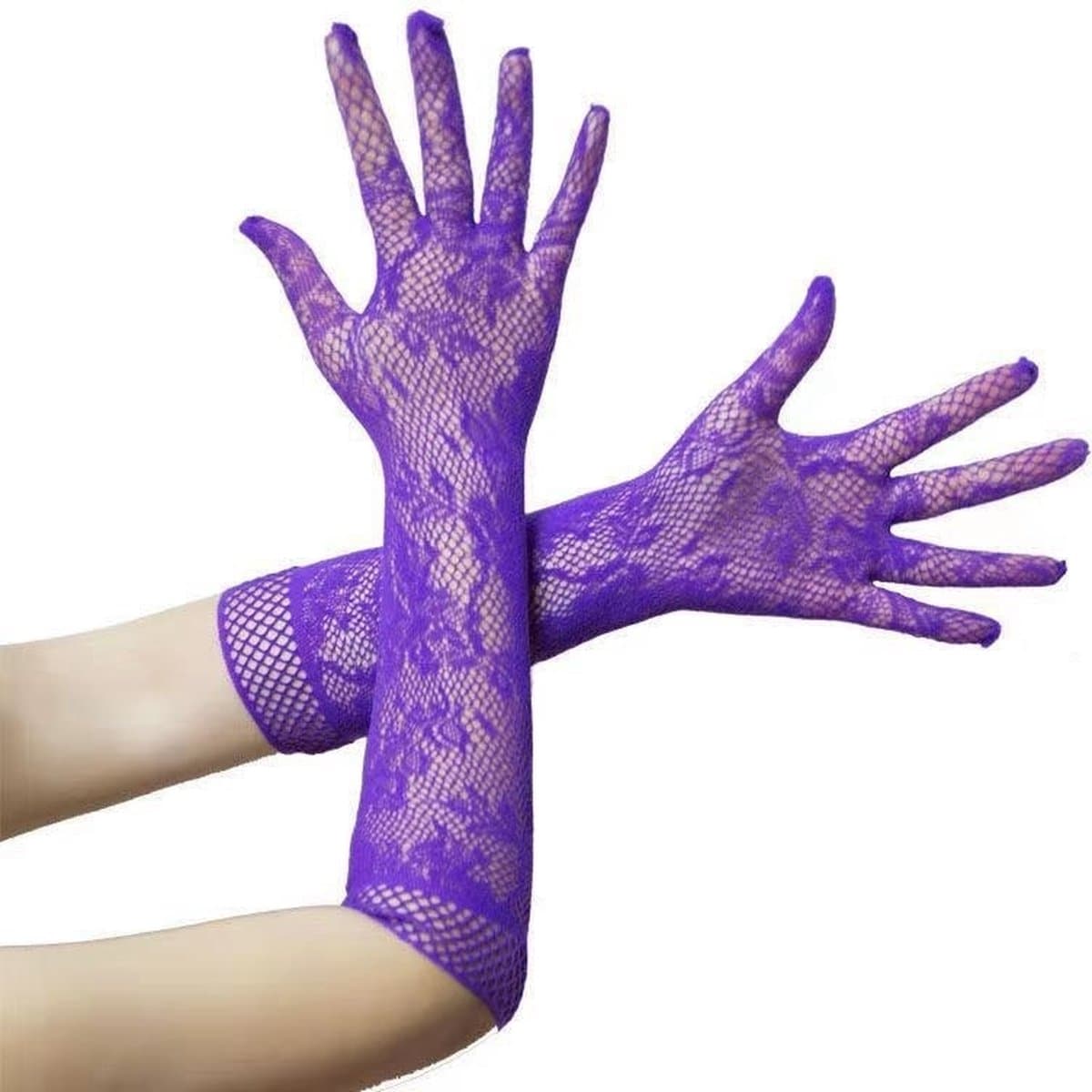 Visnet Handschoenen met Kant - Paars - Elastisch - One Size — afbeelding 1