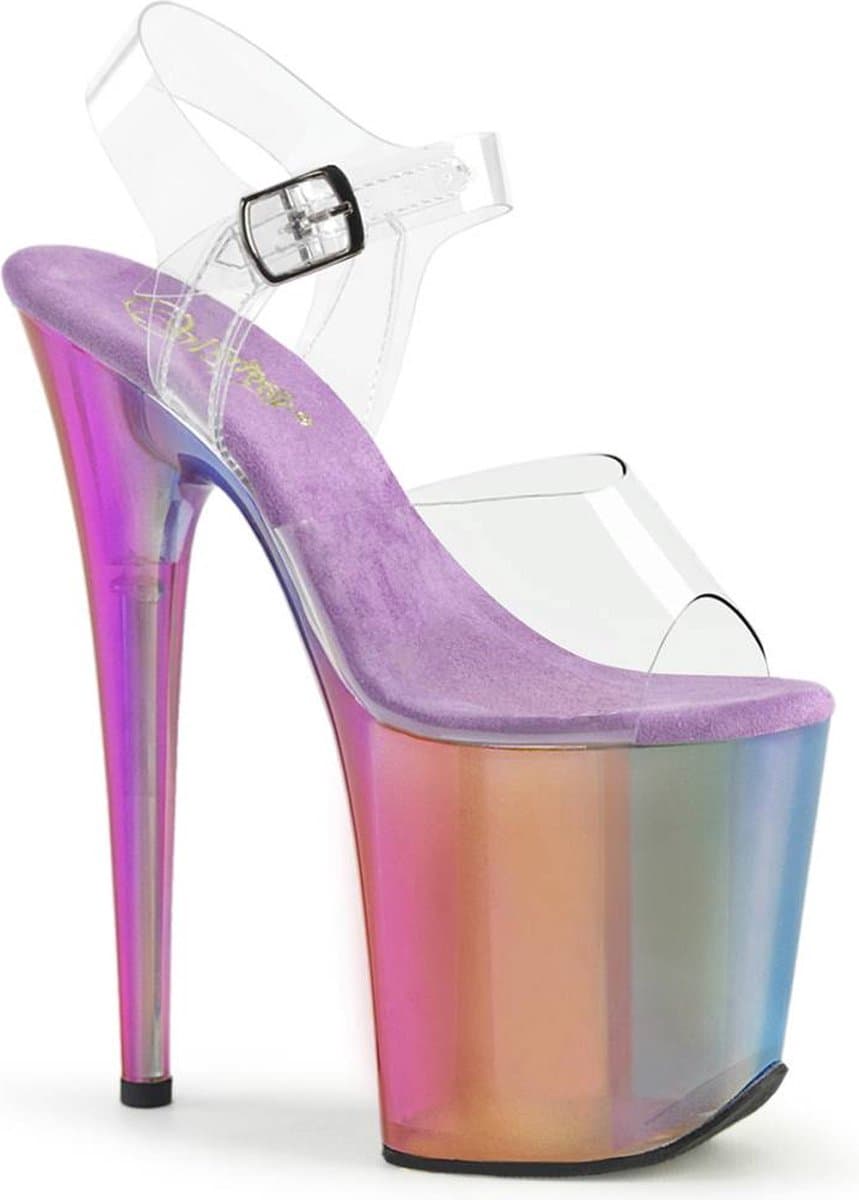 Pleaser - FLAMINGO808RMT Sandaal met enkelband, Paaldans schoenen - US 7 - 37 Shoes - Transparant/Regenboog — afbeelding 1