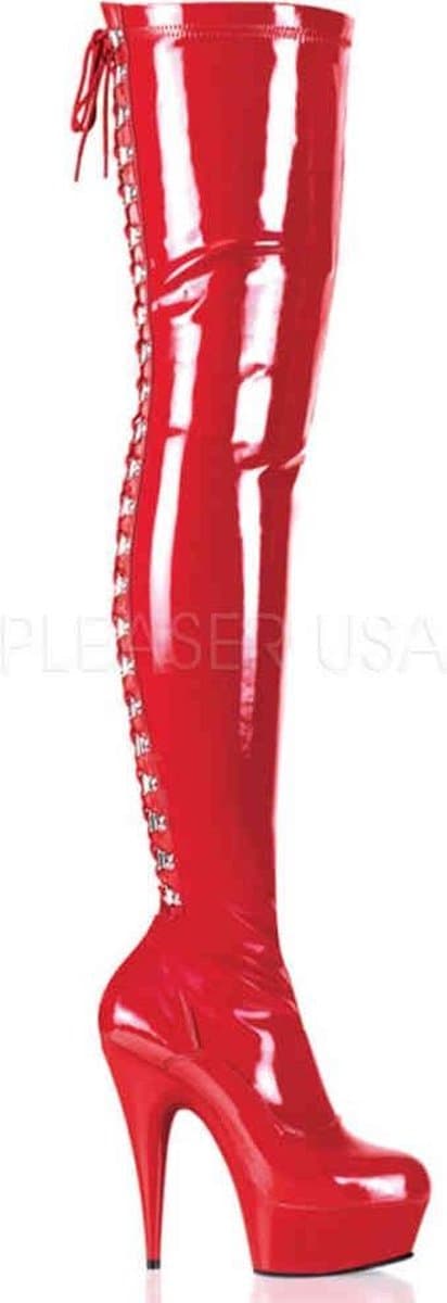 EU 42,5 = US 12 | DELIGHT-3063 | 6 Heel, 1 3/4 PF Back Lace Thigh Boot, Side Zip — afbeelding 1