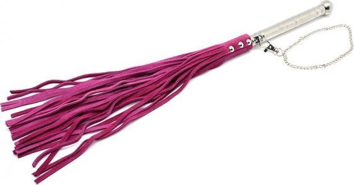 Rimba - Leren Zweep (Flogger) Met Metalen Handvat - Roze — afbeelding 1