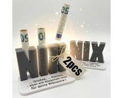 Set van 2 originele geldgeschenken NIX – 3D-letters met gat voor bankbiljetten – voor "niets gewenst" – mannen en - ShopVlot