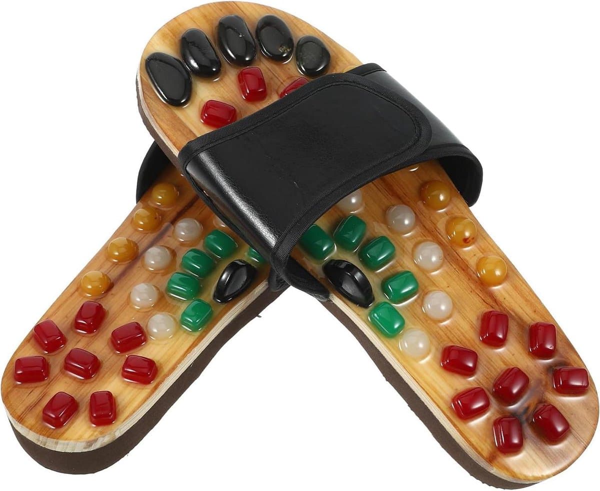 Voetmassage Sandalen - Massageslippers Acupunctuur - Voetverzorging Ontspanning - Natuurlijke Jade Kasseien - 28 x 10 x 35 cm - Zwart — afbeelding 1