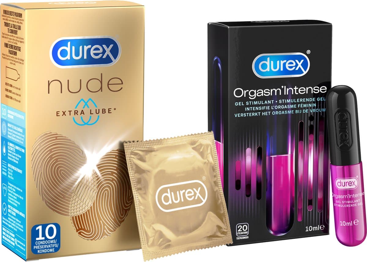 Durex - 20 Condooms - Nude Extra Lube 10st - Orgasm Intense Stimulerende Gel 10st — afbeelding 1