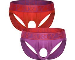 SUKREW U-Style V-Brief Multipack 1x Vermilion + 1x Eminence - MAAT L - Erotisch Heren Ondergoed - Slip voor Man - Sexy mannen Slip