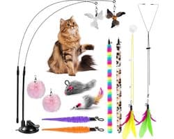 Interactief kattenspeelgoed, hengel voor katten met zuignappen, kattenspeelgoed voor jacht, spelen en training thuis