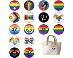 Pin - 16 stuks LGBTQ+ vlaggen speldjes, inclusief regenboog, lesbische, biseksuele en transvlag design, duurzame speldjes voor Pride evenementen, kleding en accessoires