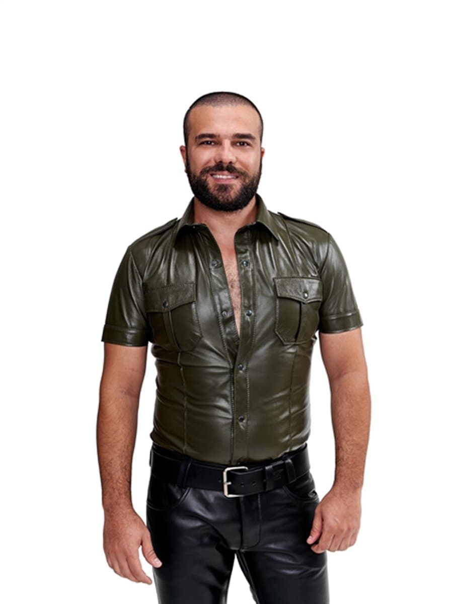 Mister b sheep leather police shirt green large — afbeelding 1