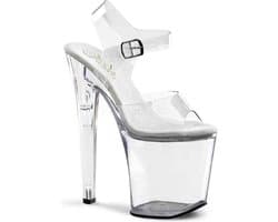 Pleaser - XTREME-808 Sandaal met enkelband, Paaldans schoenen - Paaldans schoenen - 36 Shoes - Transparant/Zilverkleurig