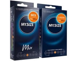 MY.SIZE Mix SET Maat 4, 57 mm: 10 Classic + 10 Condooms in 4 spannende soorten, met aroma, kleur, genopt & Classic