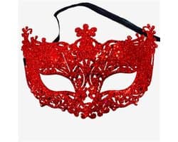 Masker - Venetiaans masker - Oogmasker - Gemaskerd bal - Verkleedmasker feest - Rood met glitter - Jonyx