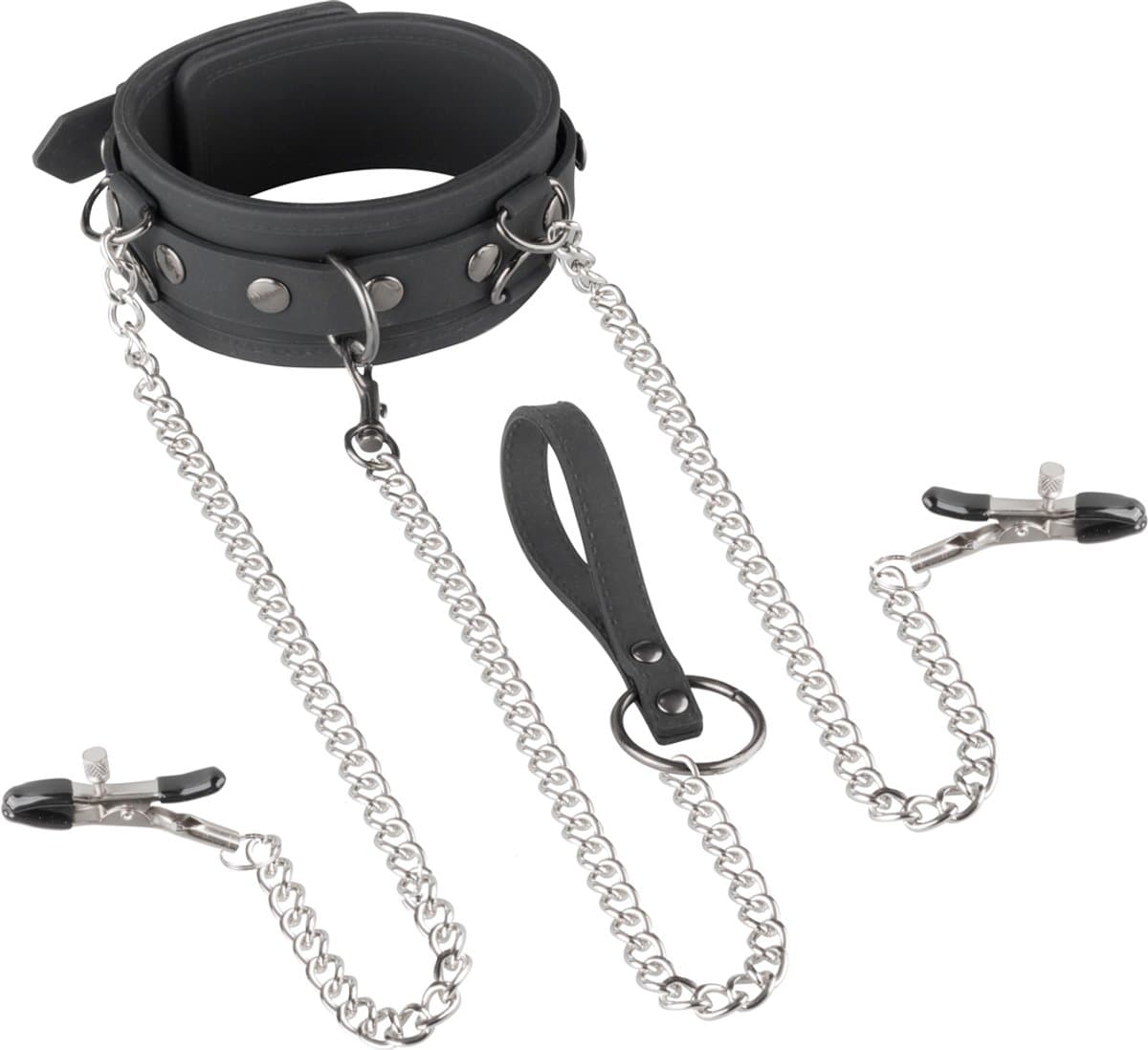 Kunstleren Halsband Met Ketting En Tepelklemmen — afbeelding 1