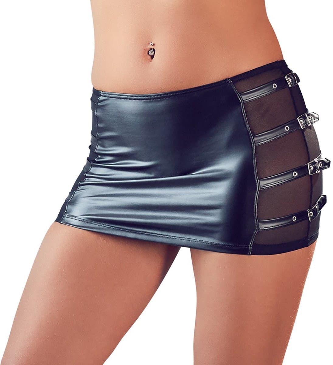 Cottelli Collection – Mini Rok met Transparante Mesh Inzetstukken – Maat L – Zwart — afbeelding 1