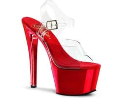 Pleaser - SKY-308 Sandaal met enkelband, Paaldans schoenen - Paaldans schoenen - 45 Shoes - Rood/Transparant
