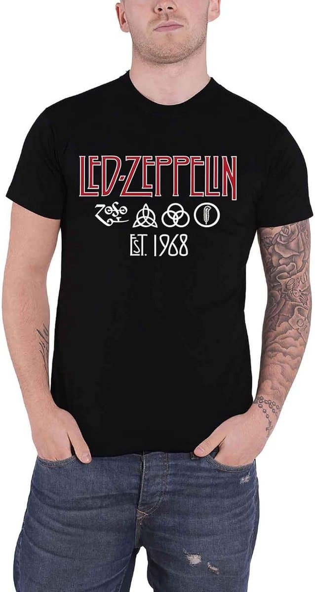 Zwart Heren T-shirt met Rockband Logo en Symbolen — afbeelding 1