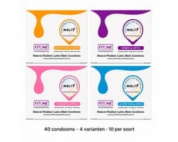 condooms 40 stuks – condooms mix pack 4 varianten – naturel, extra dun, ribbels en noppen – condooms met glijmiddel – condooms 52 mm – FiTONE