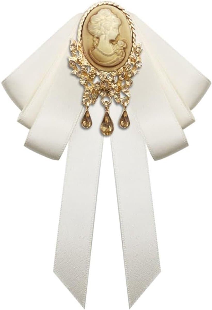 Hof stijl Crystal Ribbon Bow Tie Broche Pins Voor Vrouwen Meisjes Victoriaanse Cameo Boog Broche Pre-Gebonden Strik Corsage Kraag accessoire — afbeelding 1