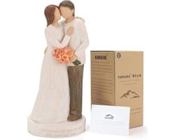 Handgeschilderd Beeld - Koppel Beeldje - Romantisch Cadeau - Met Groetkaart - 17 cm Hoog - Wit