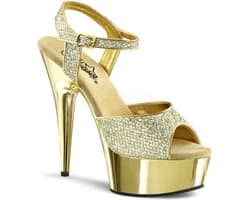 EU 40 = US 10 | DELIGHT-609G | 6 Heel, 1 3/4 Gold Chrome PF Ankle Strap Sandal