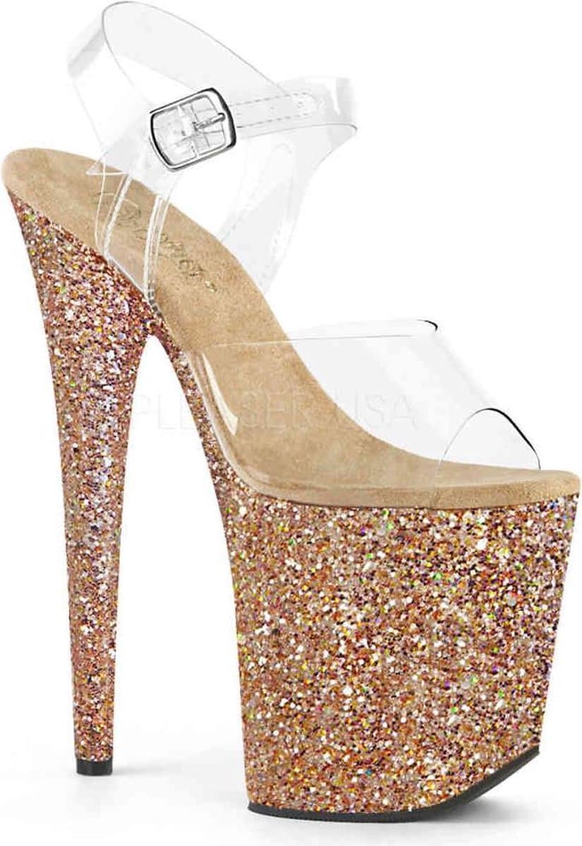 Pleaser - FLAMINGO-808LG Sandaal met enkelband, Paaldans schoenen - Paaldans schoenen - 37 Shoes - Goudkleurig/Transparant — afbeelding 1