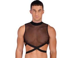 Erotisch Heren tank top - Transparant - Taille banden - Porno kleding - BDSM - Ritssluiting achterzijde