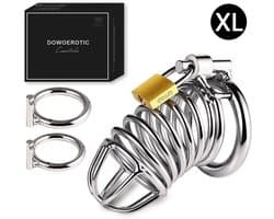 DOWO® - Kuisheidskooi - Metaal - Peniskooi - Kuisheidskooi voor Mannen - Chastity cage - Staal - met Premium Messing Slot - 2 Koningsmaaten XL