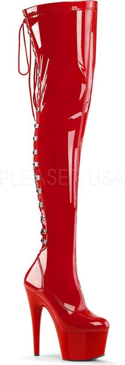 Adore-3063 plateau lak overknee laars met veters en stiletto hak rood - (EU 35 = US 5) - Pleaser — afbeelding 1