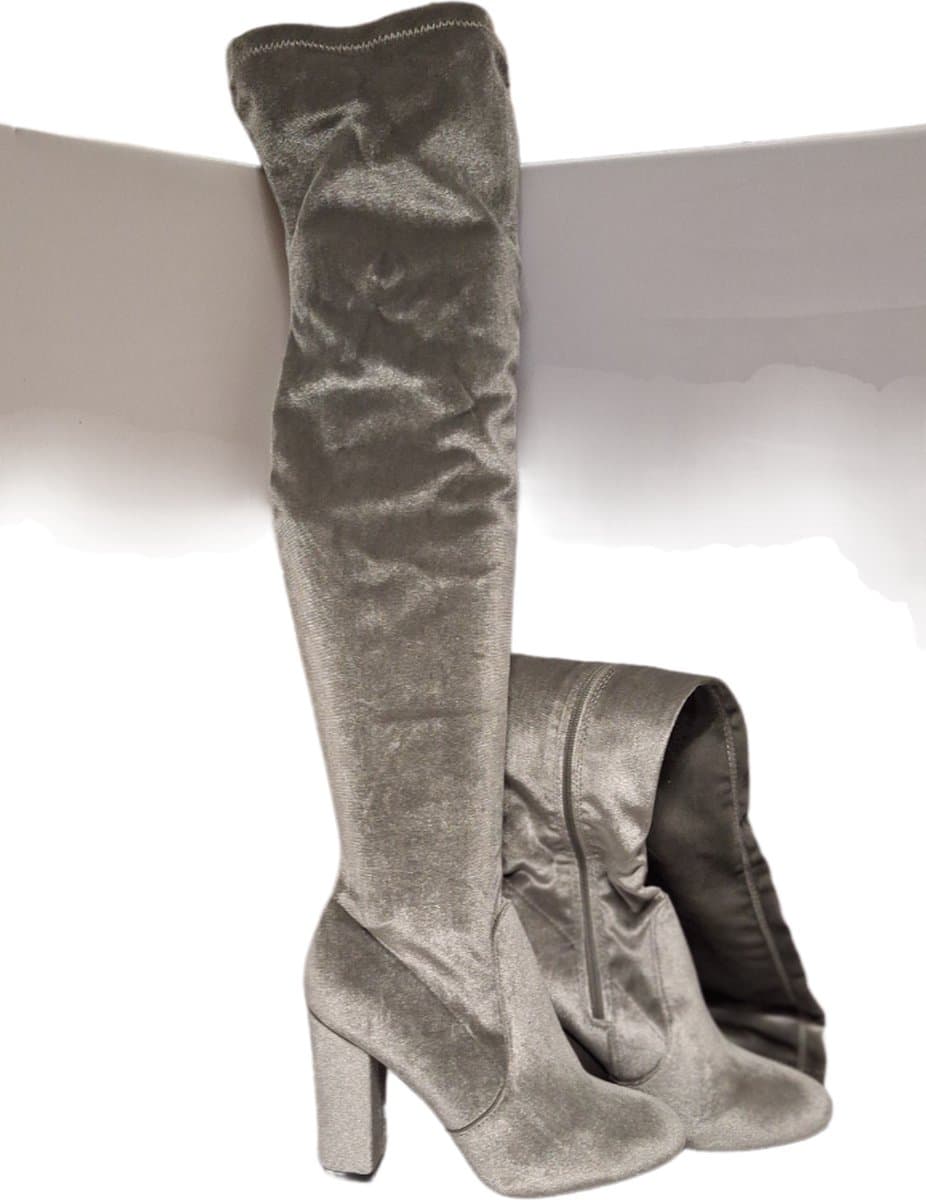 SERGIO TODZI-HOGE OVER THE KNEE LAARS-GREY-SOFTVELVET-HAK 10CM-40 — afbeelding 1