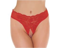 Amorable - Sexy Lingerie - Open Kruis - Rood - Bloemen Patroon - One Size - Erotisch - String