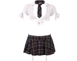 Cottelli Collection – Stout School Meisje Set met Rok en Top voor Ondeugende Meiden – Maat S – Wit