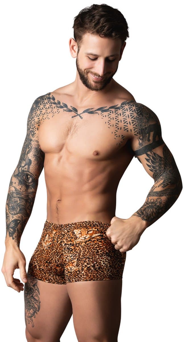 Male Power Sexy Pouch Short met Zwarte penisring - L - Luipaard - Bruin — afbeelding 1