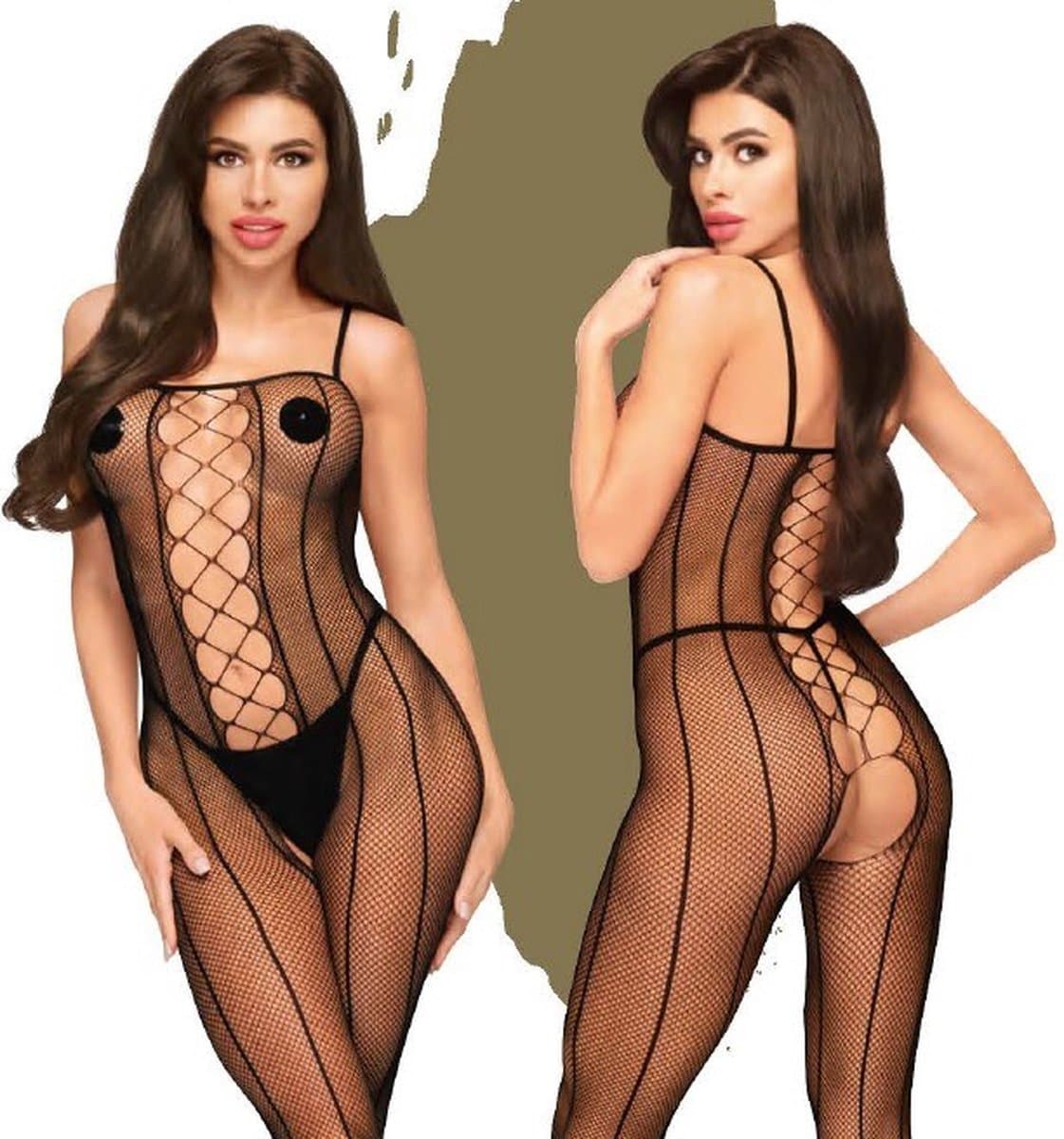 Penthouse Lingerie Drop Dead - Erotische Catsuit - Maat XL - Zwart — afbeelding 1