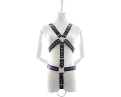 Verstelbare lederen bondage harnas heren - Full body - Penis ring - One size - Gespen - BDSM outfit - Hoogwaardig leder