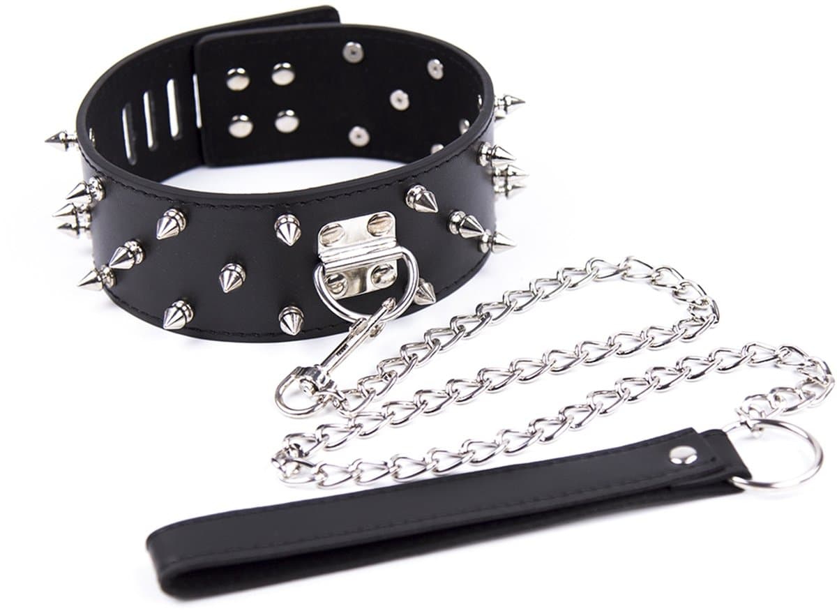Smart Moves - Brede Collar met Spikes - Inclusief Leash - Zwart — afbeelding 1