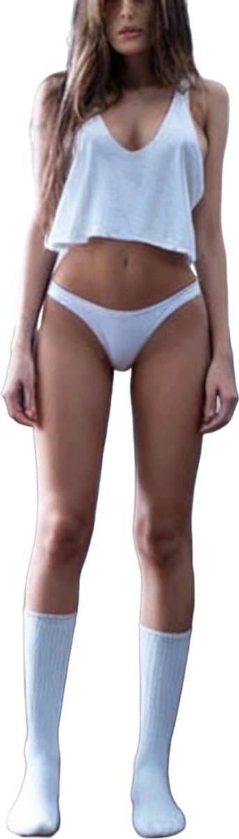 Erotische losse tanktop - Diepe sexy V-hals - Zonder mouwen - Wit Mini shirt - Uitdagende look - Verleidelijk — afbeelding 1