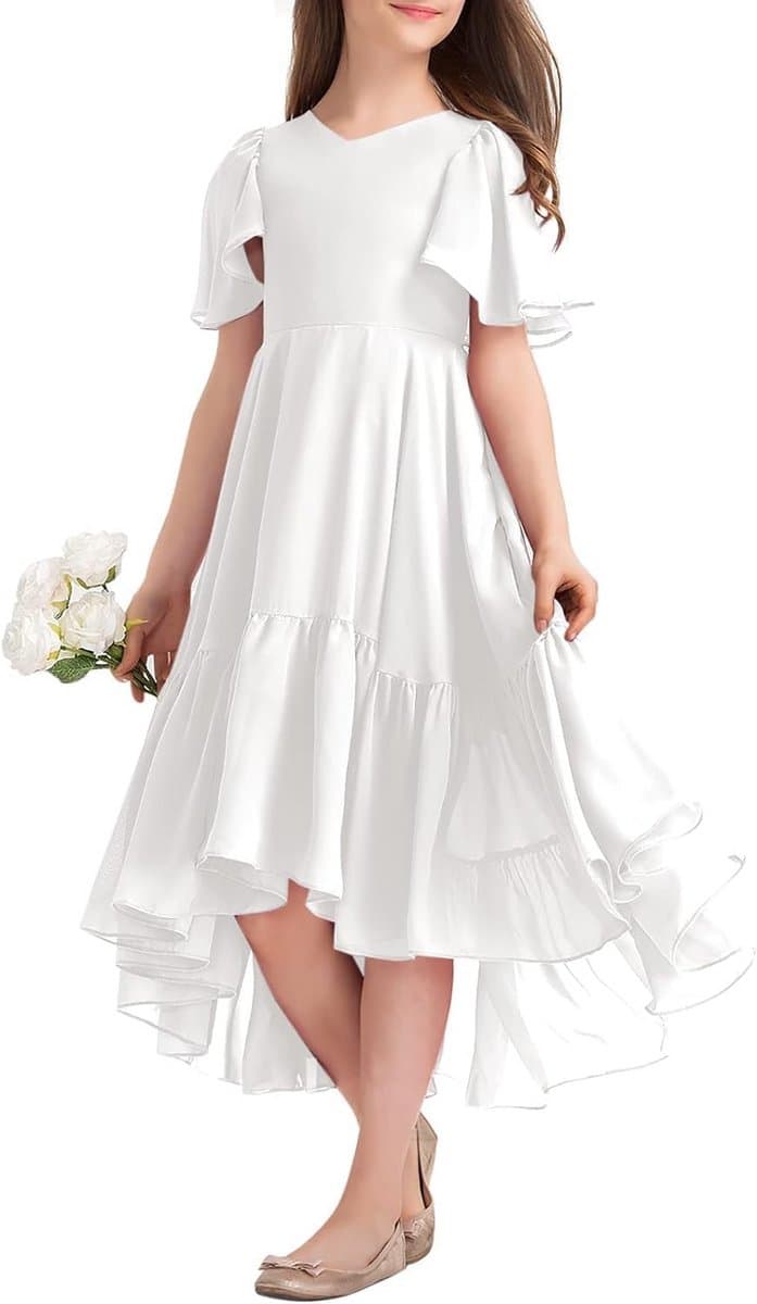 Elegante Zomerjurk voor Meisjes met V-hals en Ruches - Casual A-lijn Partyjurk — afbeelding 1