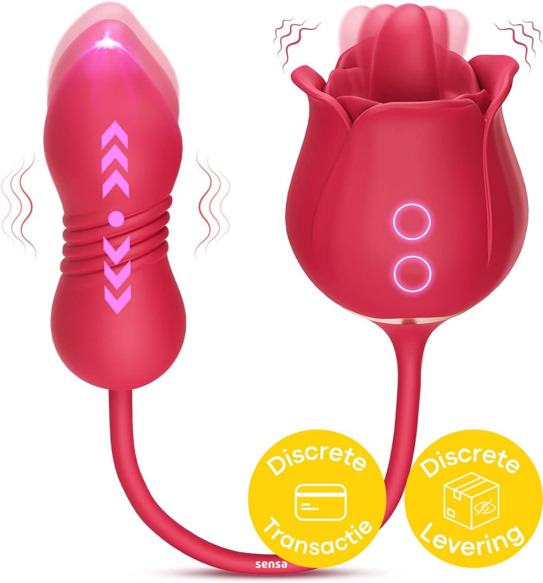 Sensa 3 in 1 Roos Vibrator - Bef simulator - G Spot & Clitoris & Stimulator - Sex Toys voor Vrouwen & Koppels - Seksspeeltjes - Tarzan Dildo - Rood — afbeelding 1