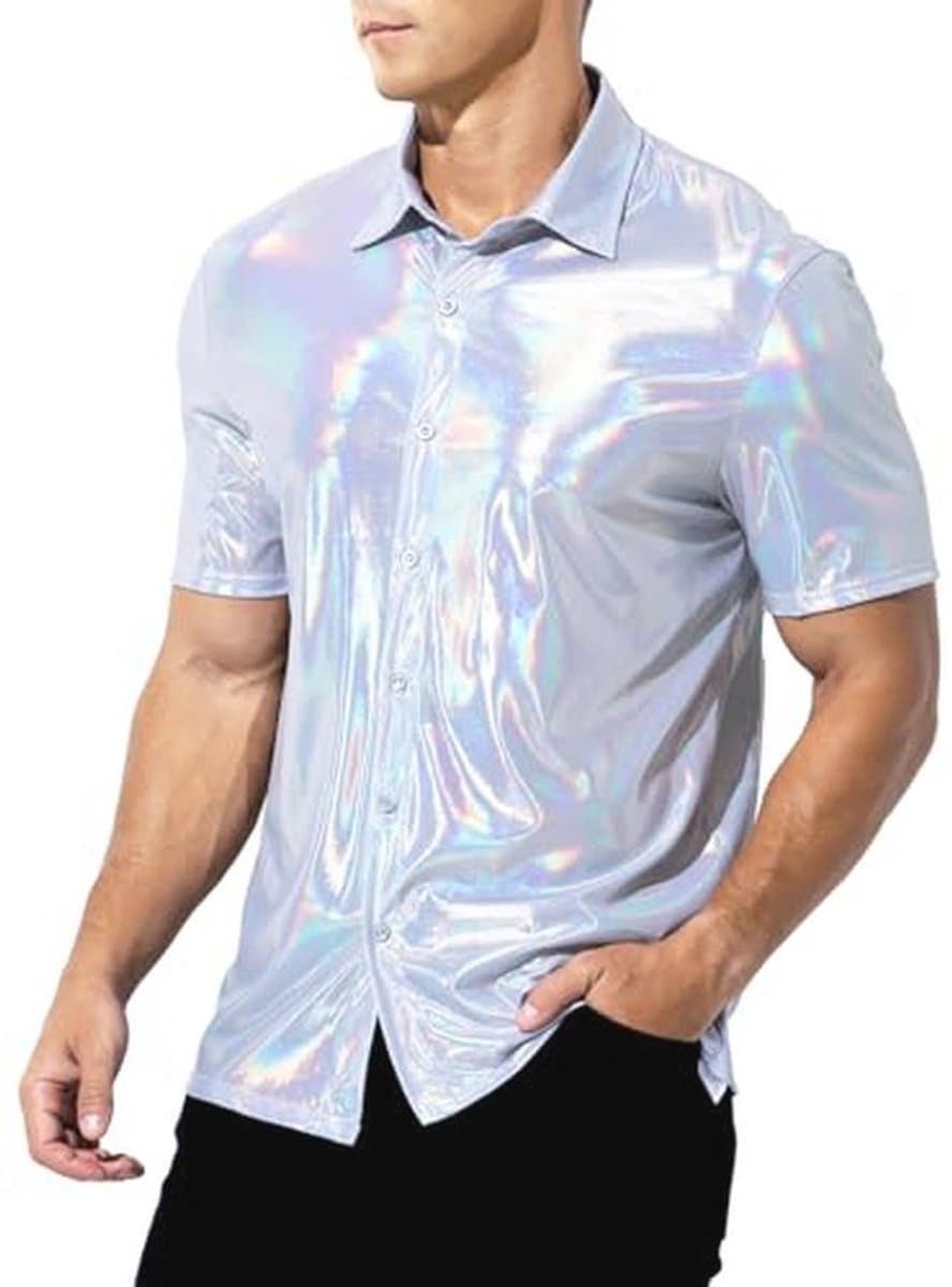 Pailletten T-shirt voor heren - Metallic disco kleding voor jaren '70 thema feesten — afbeelding 1