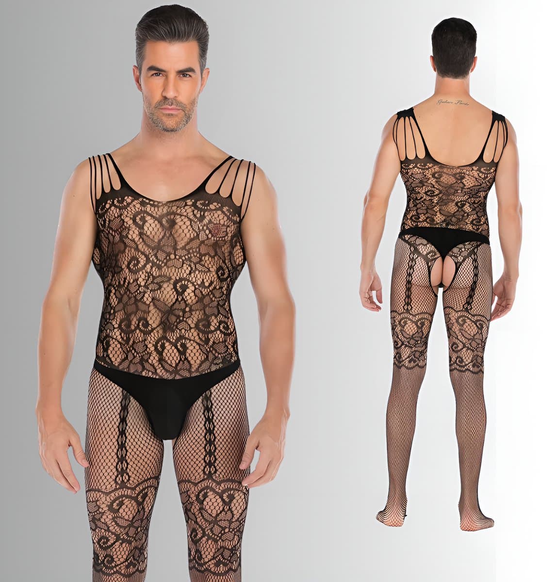 Heren Bodystocking met Open Kruis - Zwart - Mannen Lingerie - One Size S-XL (46-52) | LS089 — afbeelding 1