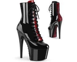 Pleaser - ADORE1020FH Plateau Laarzen, Paaldans schoenen - Paaldans schoenen - 42 Shoes - Zwart/Rood